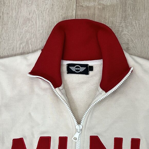 Mini Cooper Beige Red Full Zip Jacket Women Small Spell Out MINI Logo - Picture 4 of 9
